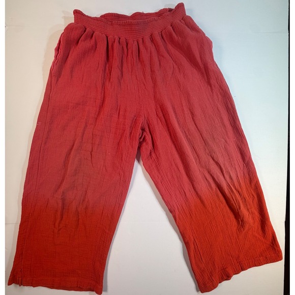 Dolan Left Coast Collection Pants - Dolan Left Coast Collection Red Ombre Cotton Gauze Cropped Wide Leg Pants M
